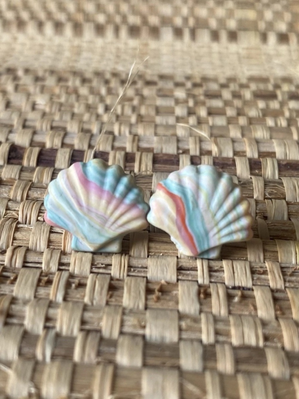 🌟4 for $20 Handmade Pastel Rainbow Shell Polymer Clay Stud Earrings - Mermaid